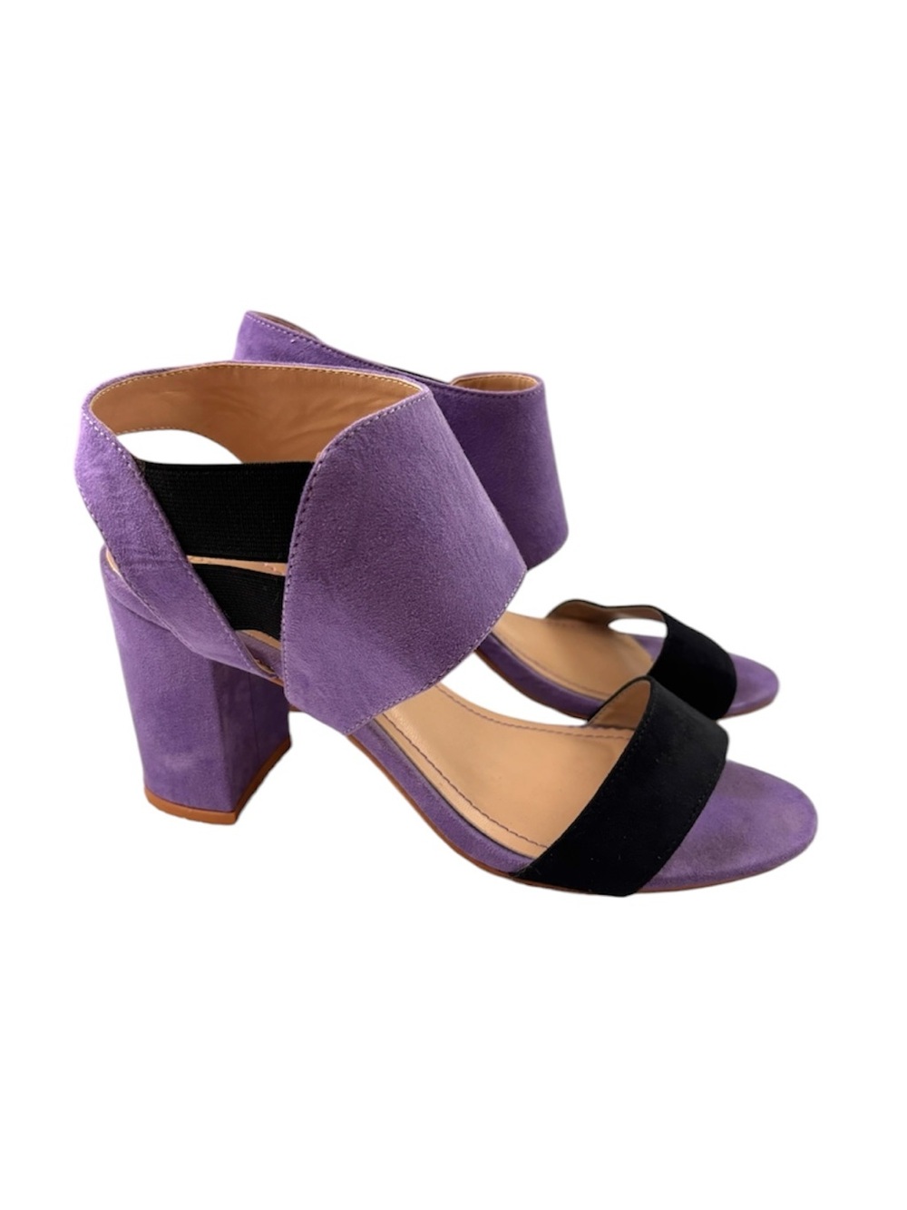 Primadonna‎ Purple Suede Colorblock Block Heel Slingback Italian Sandals (39)